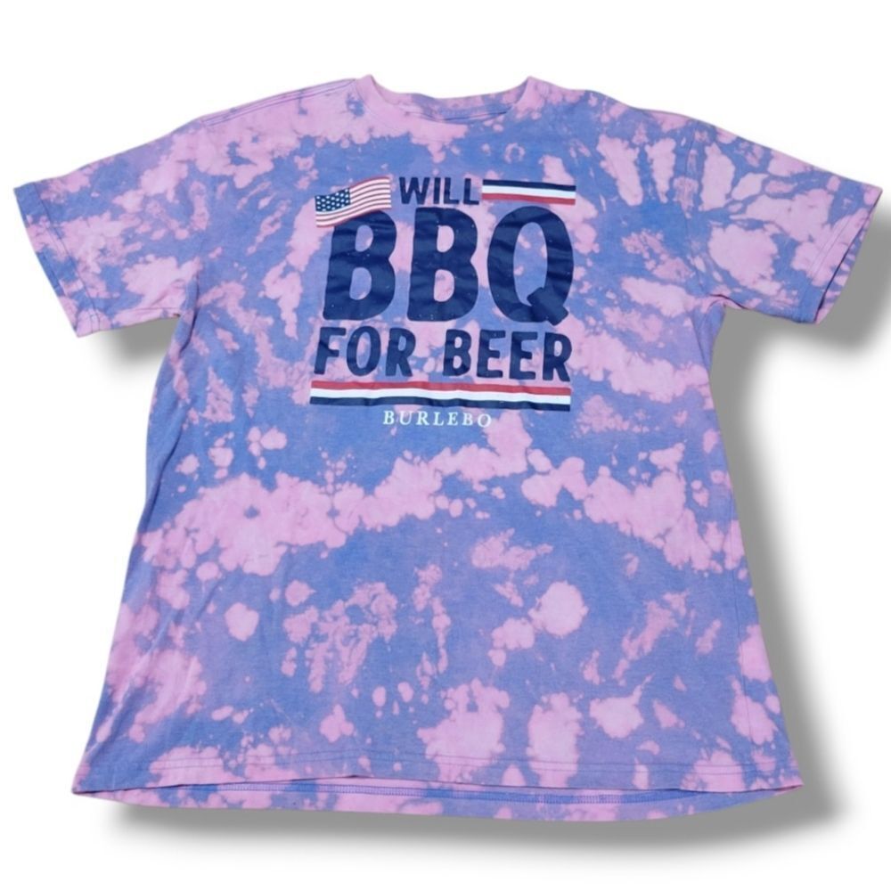 Burlebo Shirt Size Large "Will BBQ For Beer" Graphic Print T-Shirt American Flag